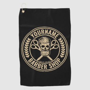 Personalised Barber Shop Skull Rockabilly Salon   Golf Towel
