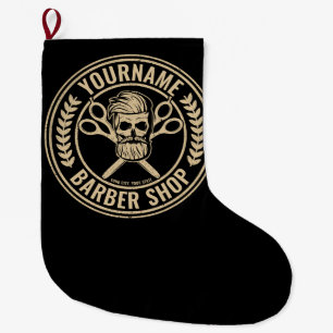 Personalised Barber Shop Skull Rockabilly Salon   Large Christmas Stocking