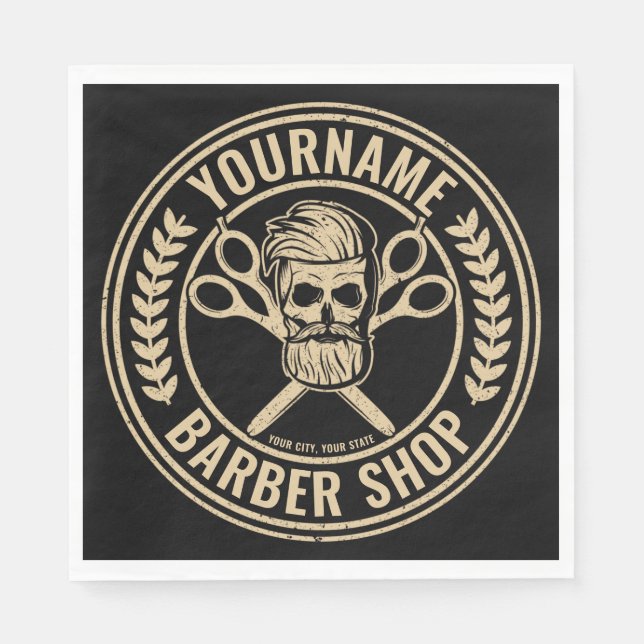 Personalised Barber Shop Skull Rockabilly Salon  Napkin (Front)