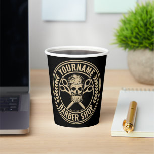 Personalised Barber Shop Skull Rockabilly Salon Paper Cups