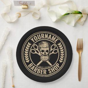 Personalised Barber Shop Skull Rockabilly Salon   Paper Plate