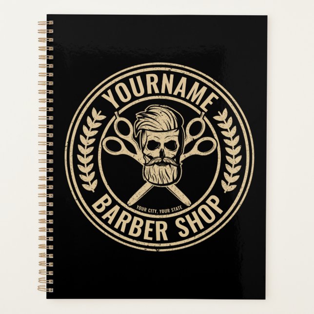 Personalised Barber Shop Skull Rockabilly Salon Planner (Front)