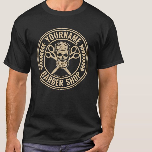 Personalised Barber Shop Skull Rockabilly Salon   T-Shirt (Creator Uploaded)