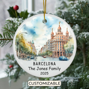 Personalised Barcelona Ornament, Spain Ceramic Tree Decoration