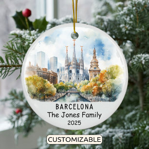 Personalised Barcelona Ornament, Spain Ceramic Tree Decoration