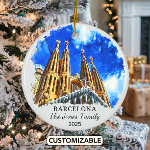 Personalised Barcelona Ornament, Spain Gift Ceramic Tree Decoration