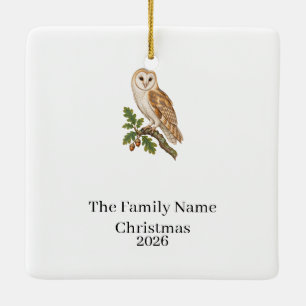 Personalised Barn Owl Family Christmas Ceramic Ornament