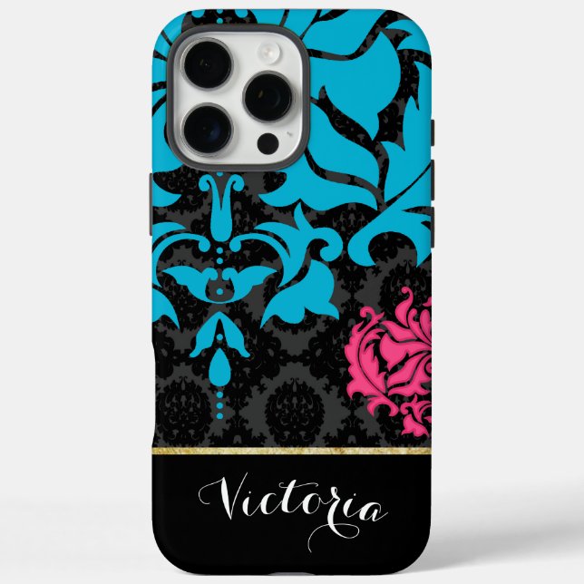Personalised Baroque Pink Aqua Black and Gold  Case-Mate iPhone Case (Back)