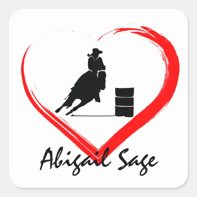 Personalised Barrel Racing Cowgirl, Horse n Heart Square Sticker (Front)