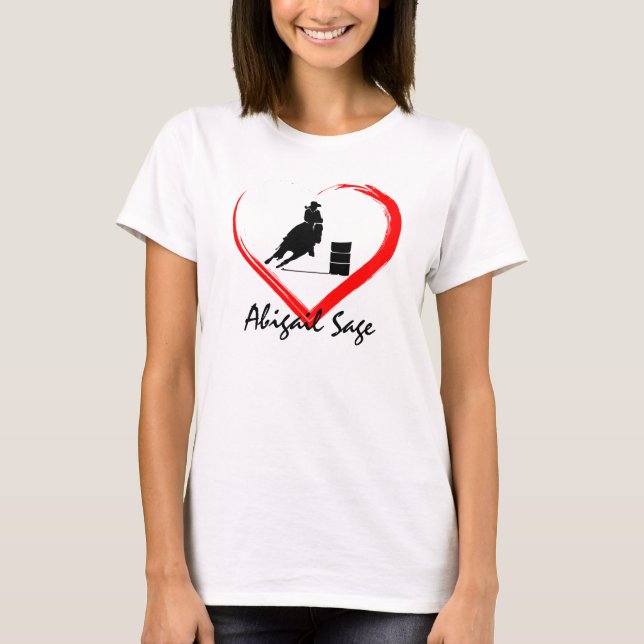 Personalised Barrel Racing Cowgirl, Horse n Heart T-Shirt (Front)