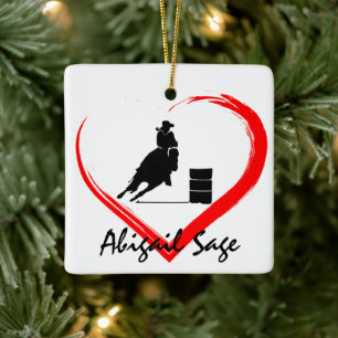 Personalised Barrel Racing Horse n Heart Christmas Ceramic Ornament