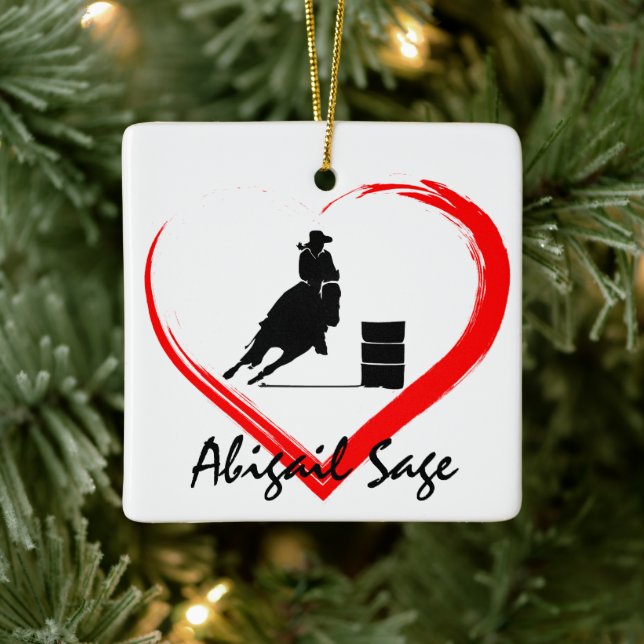 Personalised Barrel Racing Horse n Heart Christmas Ceramic Ornament (Tree)