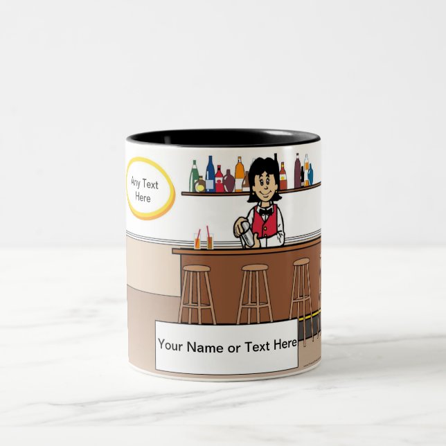 Personalised Bartender - Female Cartoon Two-Tone Coffee Mug (Center)