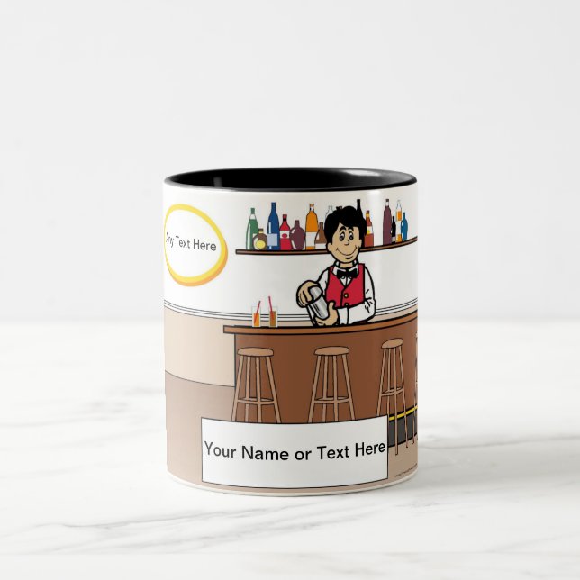 Personalised Bartender - Male Cartoon Two-Tone Coffee Mug (Center)