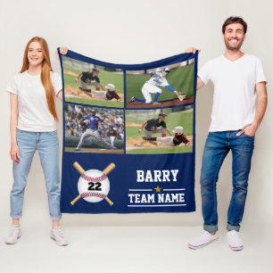 Personalised Baseball 4 Photo Collage Name Team Fleece Blanket