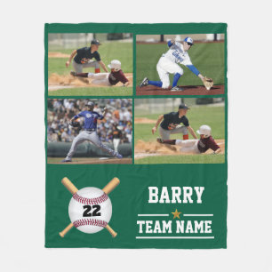 Personalised Baseball 4 Photo Collage Name Team Fleece Blanket