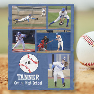 Personalised Baseball 5 Photo Collage Name Team # Fleece Blanket
