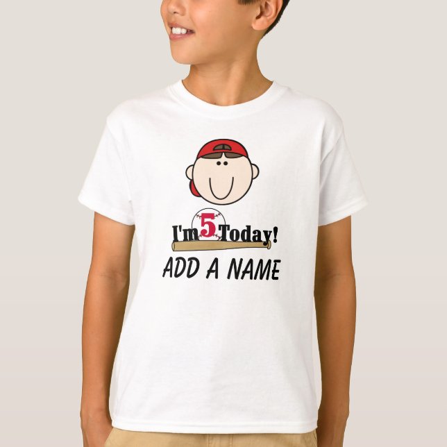 Personalised Baseball 5th Birthday Tshirt (Front)