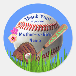 Personalised Baseball Baby Shower Stickers, Boy Classic Round Sticker