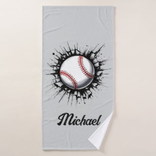 Personalised Baseball Ball Breaking Through Wall   Bath Towel