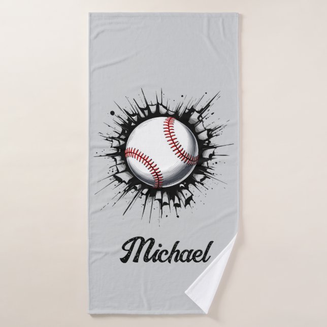 Personalised Baseball Ball Breaking Through Wall   Bath Towel (Bath Towel)