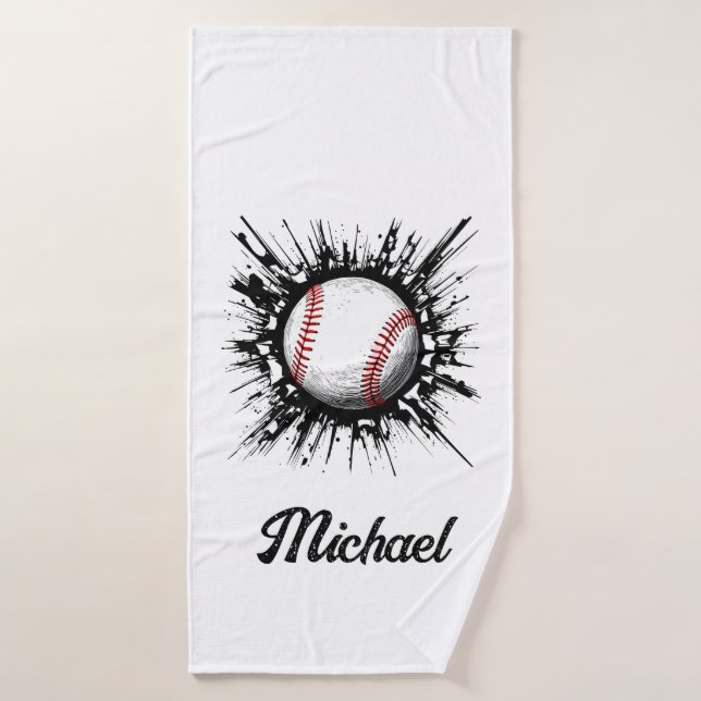 Personalised Baseball Ball Breaking Through Wall   Bath Towel (Bath Towel)