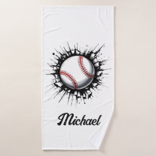 Personalised Baseball Ball Breaking Through Wall Bath Towel