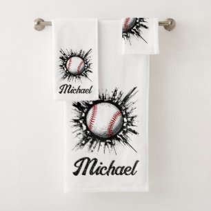 Personalised Baseball Ball Breaking Through Wall Bath Towel Set