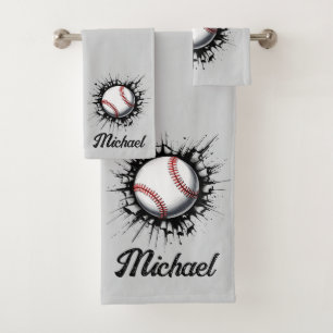 Personalised Baseball Ball Breaking Through Wall   Bath Towel Set