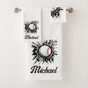 Personalised Baseball Ball Breaking Through Wall   Bath Towel Set