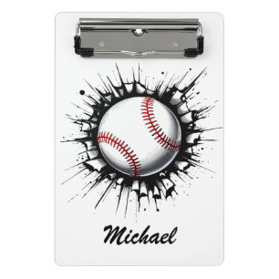 Personalised Baseball Ball Breaking Through Wall Mini Clipboard