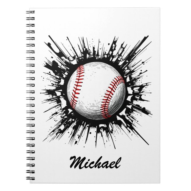  Personalised Baseball Ball Breaking Through Wall  Notebook (Front)