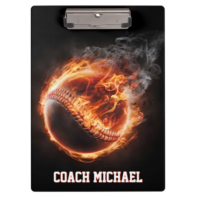 Personalised  Baseball Ball on Fire Clipboard (Front)
