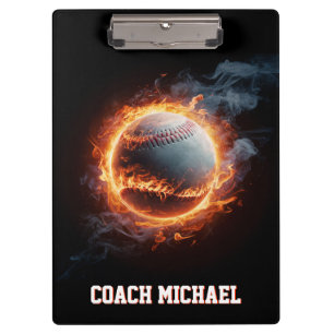 Personalised  Baseball Ball on Fire Clipboard