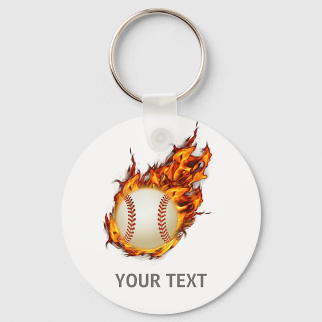 Personalised Baseball Ball on Fire keychain (Front)