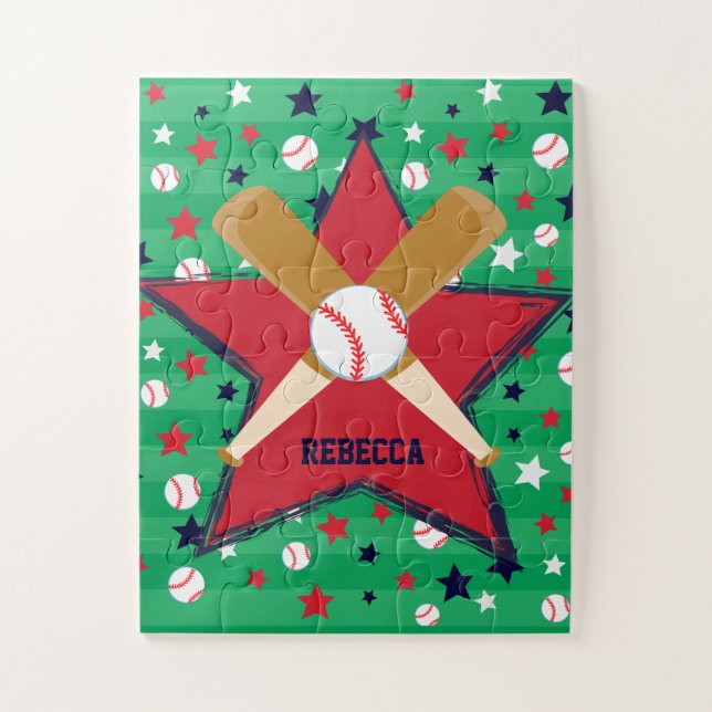 Personalised Baseball bats ball and stars Jigsaw Puzzle (Vertical)