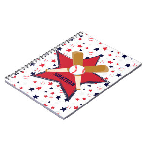 Personalised Baseball bats ball and stars Notebook