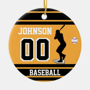 Personalised Baseball Batter   Gold and Black Ceramic Tree Decoration