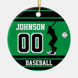 Personalised Baseball Batter   Green and Black Ceramic Tree Decoration