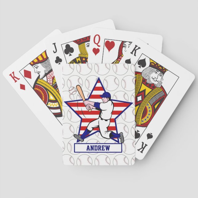 Personalised Baseball batter Star and stripes Playing Cards (Back)