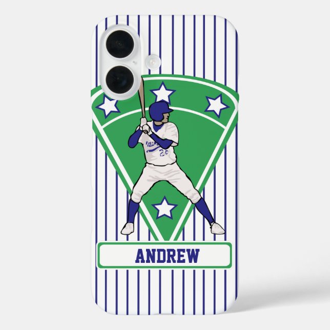 Personalised Baseball Batter Star Blue Case-Mate iPhone Case (Back)