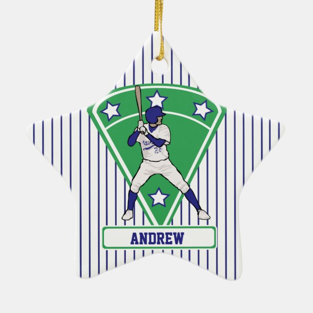 Personalised Baseball Batter Star Blue Ceramic Tree Decoration (Back)