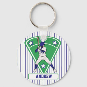 Personalised Baseball Batter Star Blue Key Ring