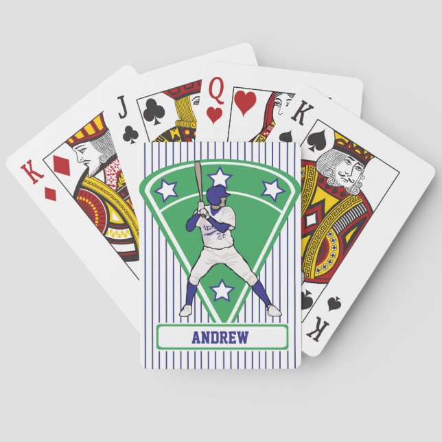 Personalised Baseball Batter Star Blue Playing Cards (Back)