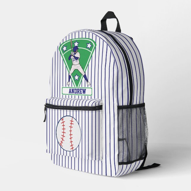 Personalised Baseball Batter Star blue Printed Backpack (Back Corner Right)