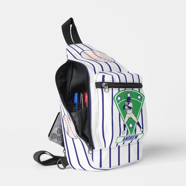 Personalised Baseball Batter Star blue Sling Bag (Open)