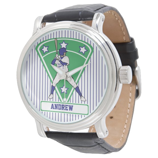 Personalised Baseball Batter Star Blue Watch (Angled)