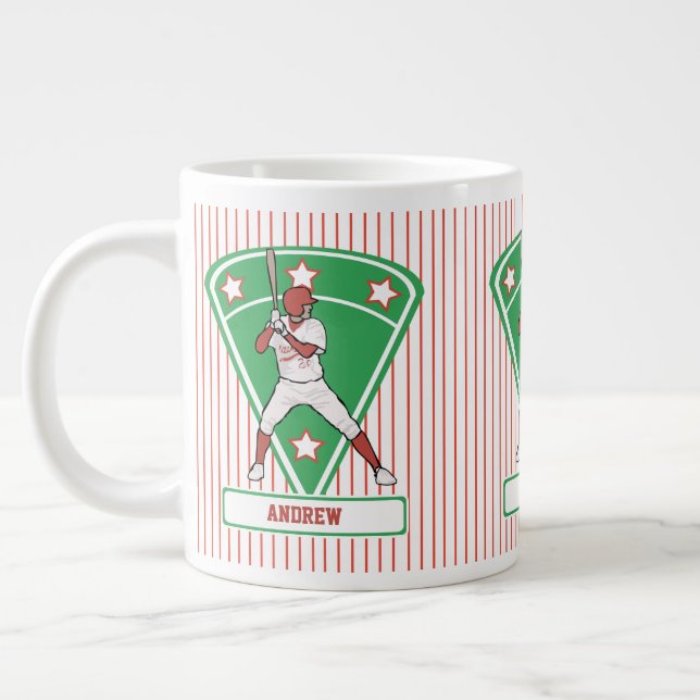 Personalised Baseball Batter Star Red Large Coffee Mug (Left)