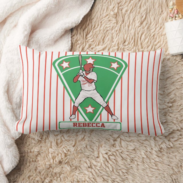 Personalised Baseball Batter Star Red Lumbar Cushion (Blanket)