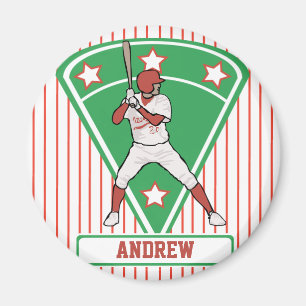 Personalised Baseball Batter Star Red Magnet
